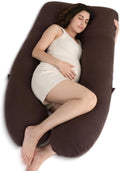 Queenrose QUEEN ROSE U Shaped Pregnancy Pillow, Breathable Cotton Full Body Support for Maternity, Coffee Cotton