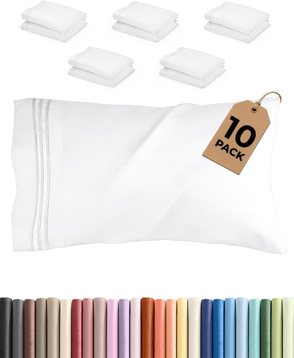 King Standard Pillow Cases Set of 10 - Ultra Soft Hotel Quality Pillowcase Covers - Comfy & Wrinkle Free - Shrink & Fade Resistant…