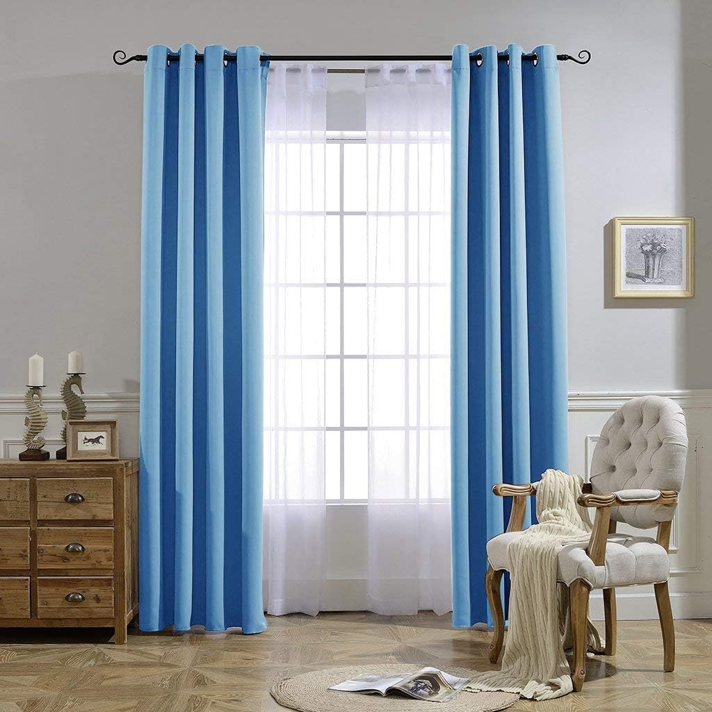 Nicetown Sky Blue Blackout Curtains - Home Decor Window Treatment Ring Top Blackout Draperies Curtains for Living Room (2 Panels, 52 by 84,…