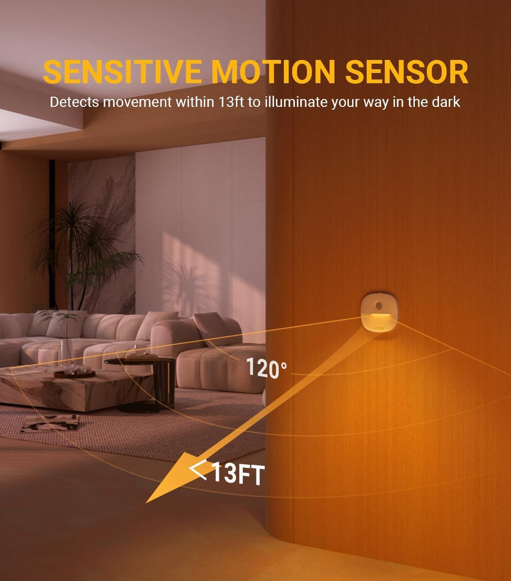 Lyridz Rechargeable Battery Night Light with Motion Sensor, Dimmable Amber Nightlights for Bathroom, Bedroom, Hallway, Stairs, Pet House…