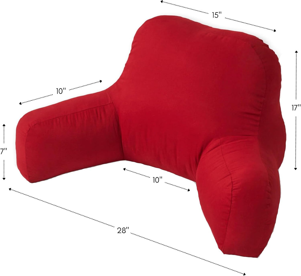 Greendale Home Fashions Cotton Duck Bed Rest Reading Pillow with Arms, Crimson