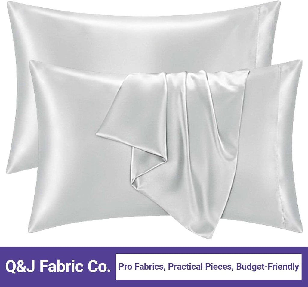 QJFabricCO Q&J Fabric Co. 2 Pack Satin Pillowcase Silk Like Pillow Cases 20x26 inch Silver Grey Cooling Pillow Cases with Envelope Closure…