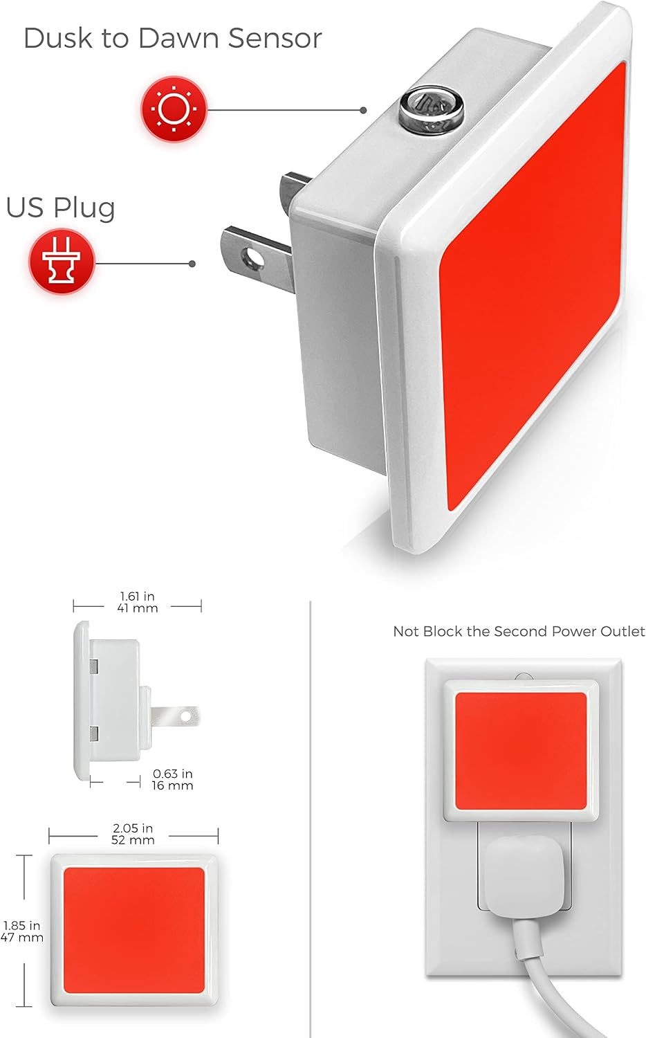 Llohasled L LOHAS LED Red Night Lights Plug into Wall 2-Pack, 0.3W Plug in Night Light, Dusk to Dawn, Bright Nightlight Auto-On/Off, for Ad…