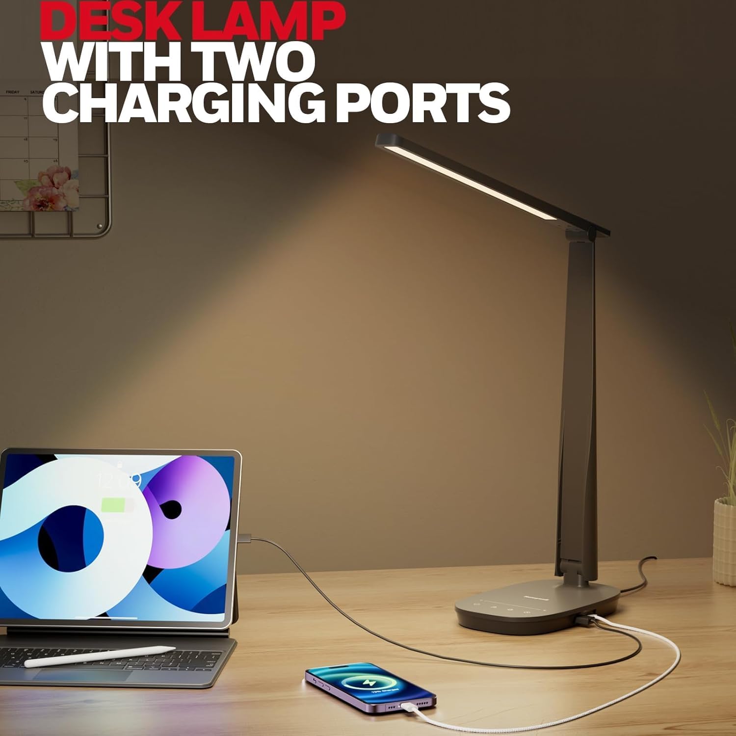 Honeywell HWT-H2 LED Desk Lamp, CRI94 Full Spectrum Eye-Caring Table Light, Foldable Dimmable 4 Color Modes with USB A+C Charging Ports…