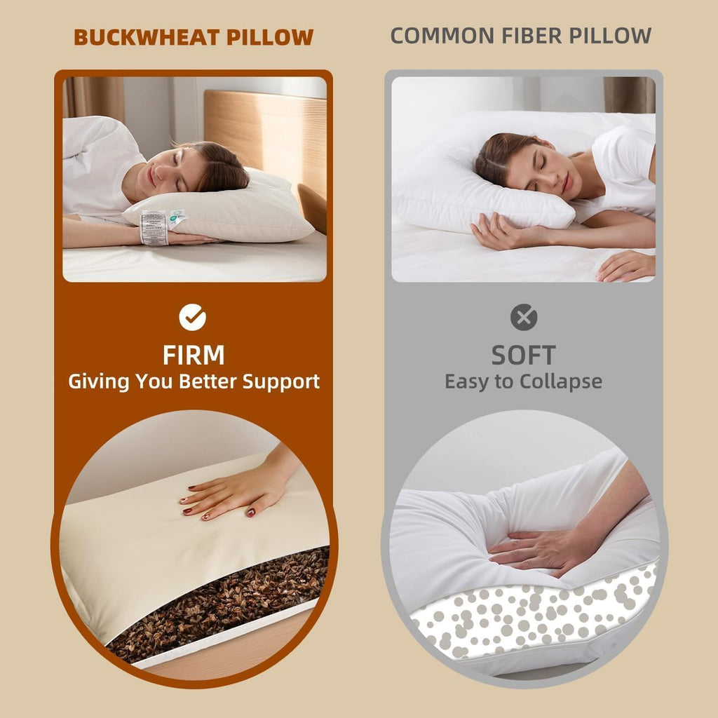 LOFE® Organic Buckwheat Pillow for Sleeping with Organic Cotton Pillowcase - 16''x22'', Adjustable Loft, Breathable for Cool Sleep…