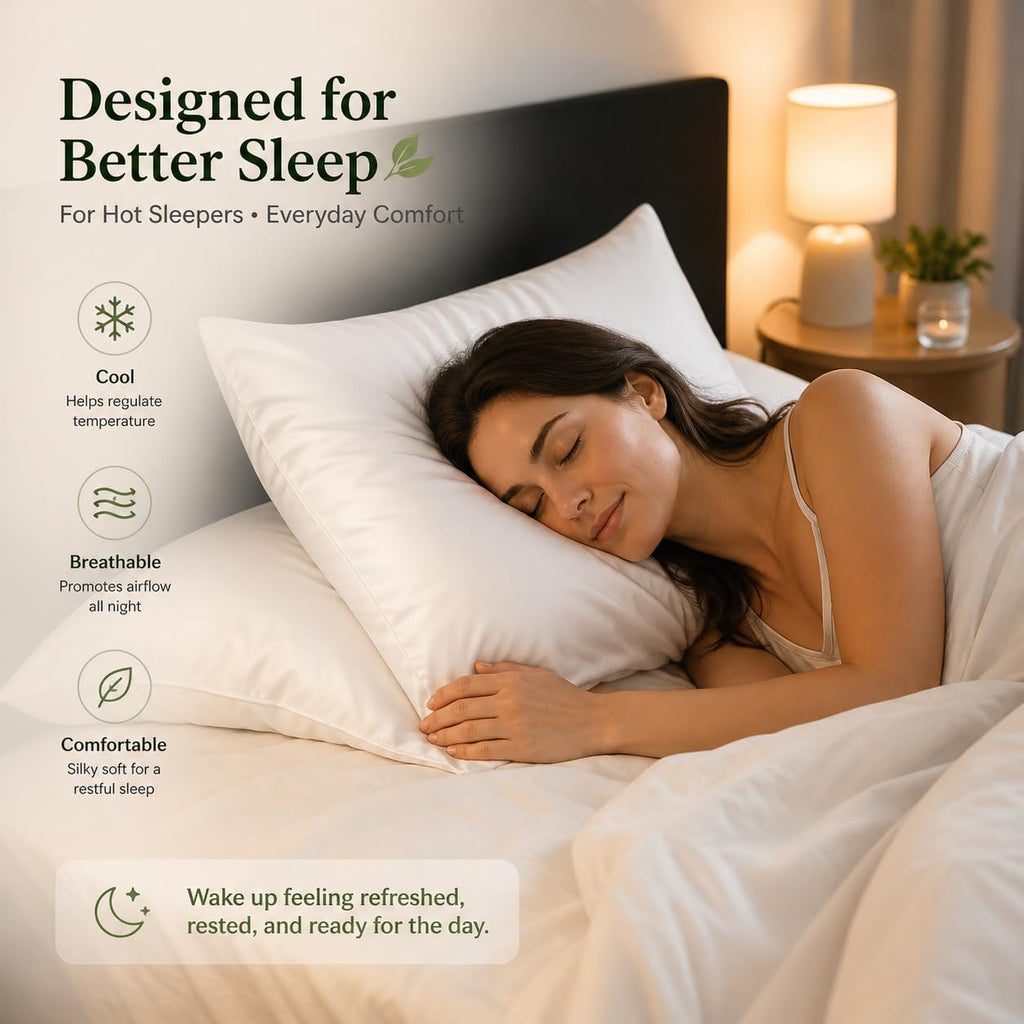Evolive 100% Rayon Derived from Bamboo Material Cooling Breathable Standard/Queen Pillowcases Pillow Cover 20x30 inches Set of 2 with Envel…
