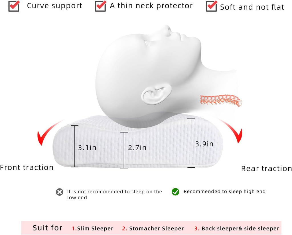 Suqiome SUQ I OME Sleeper-Gel Thin Memory Foam Neck Pillow for Sleeping,3.1/3.9‘’ Height, Ultra Thin & Low Cervical Profile, for Stomac…