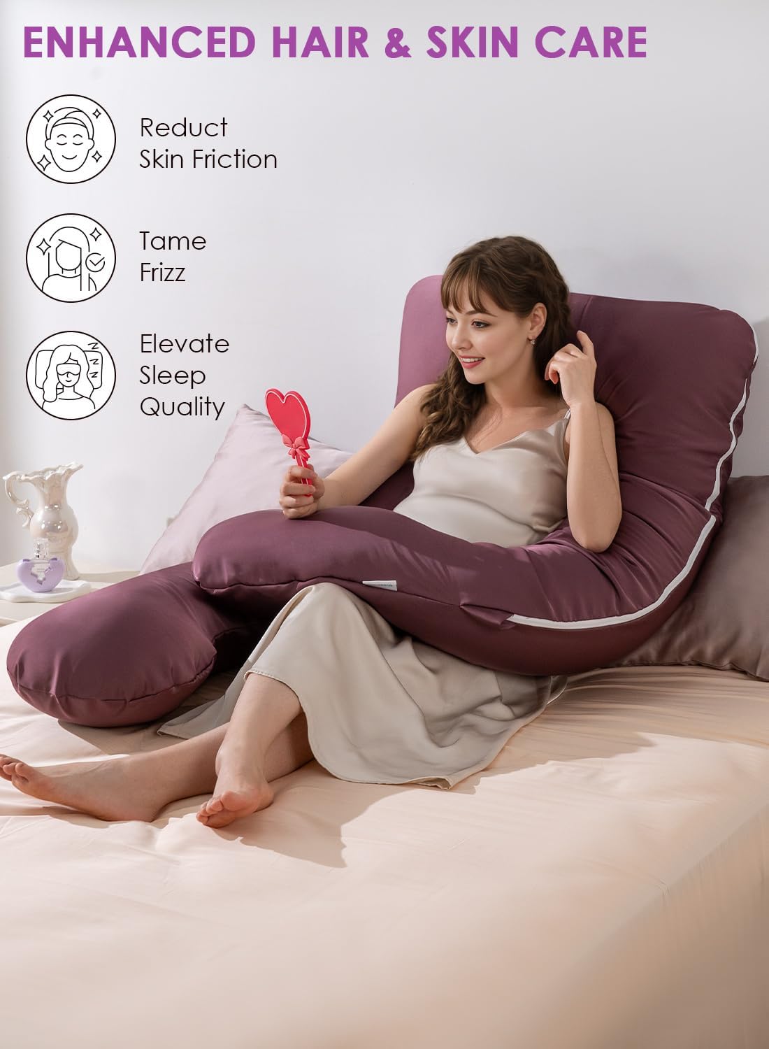 QUEEN ROSE Pregnancy Pillow, U Shaped Full Body Pillows for Sleeping Support, Maternity Pillow for Pregnant Women, Shiny Dark Purple