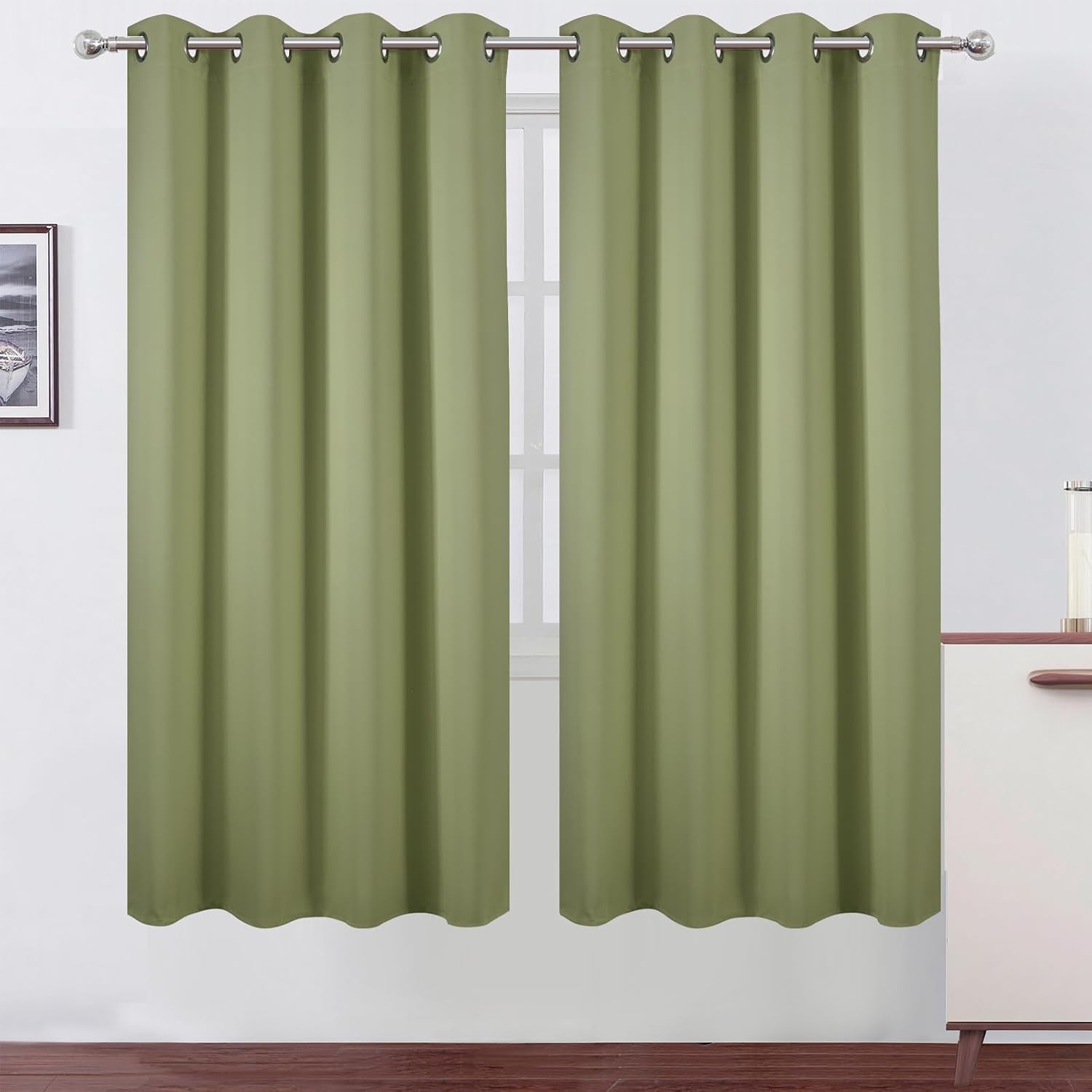 Lemomo Blackout Curtains 66 x 72 Inch Long Sage Green Curtains Set of 2 Panels Room Darkening Curtains for Bedroom and Living Room 72 Inch…