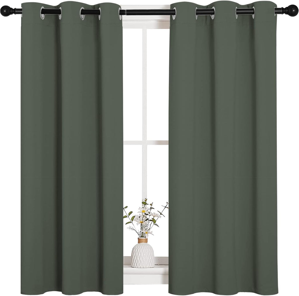 NICETOWN Dark Mallard Blackout Curtain Panels for Bedroom, Thermal Insulated Grommet Top Blackout Draperies and Drapes for Basement (2…