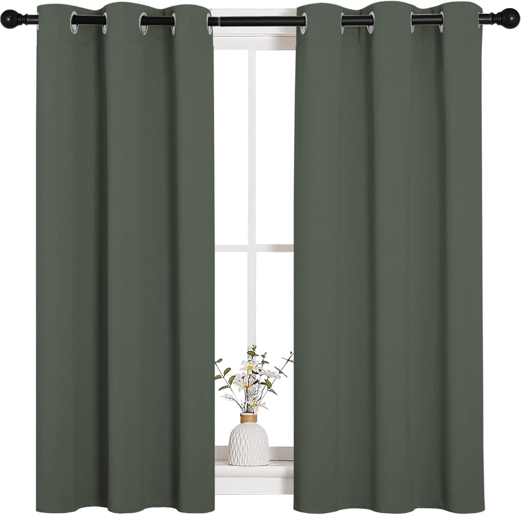 NICETOWN Sleek Blackout Curtains 48 inches Length for Small Windows, Dark Mallard Noise Reducing and Block Draft Panels for Door Doorway…