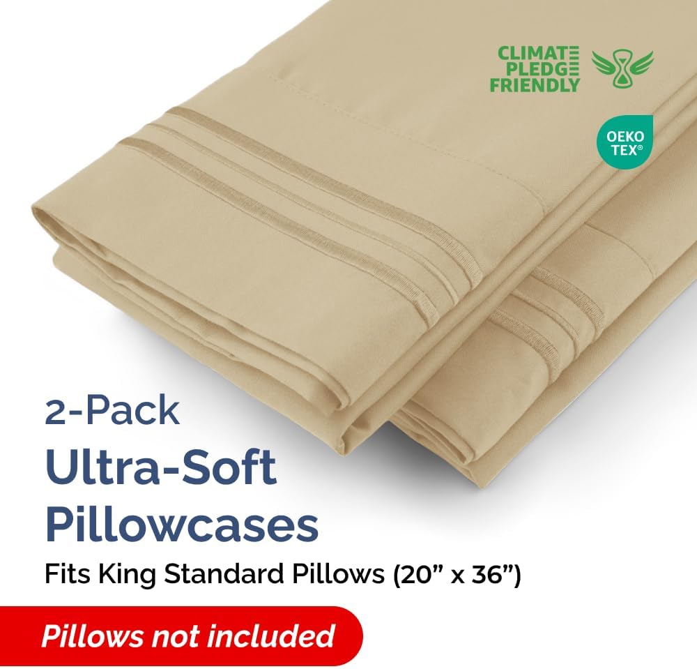 King Standard Pillow Cases Set of 2 - Ultra-Soft Hotel Quality Pillowcase Covers - Comfy, Cozy & Fade Free - Wrinkle Resistant - Machine…