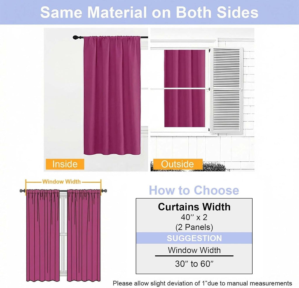 Simplebrand Ava Hot Pink Short Blackout Curtains for Bedroom 54 Inches Long 2 Panels Set, Solid Thermal Insulated, Energy Saving Window Tre…