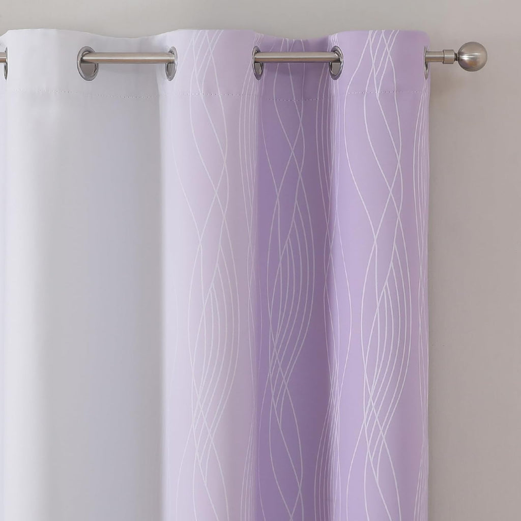 Estelartextiler Estelar Textiler Lilac and Greyish White Room Darkening Blackout Curtains 84 Inches Long for Living Room, Thermal Insulated…