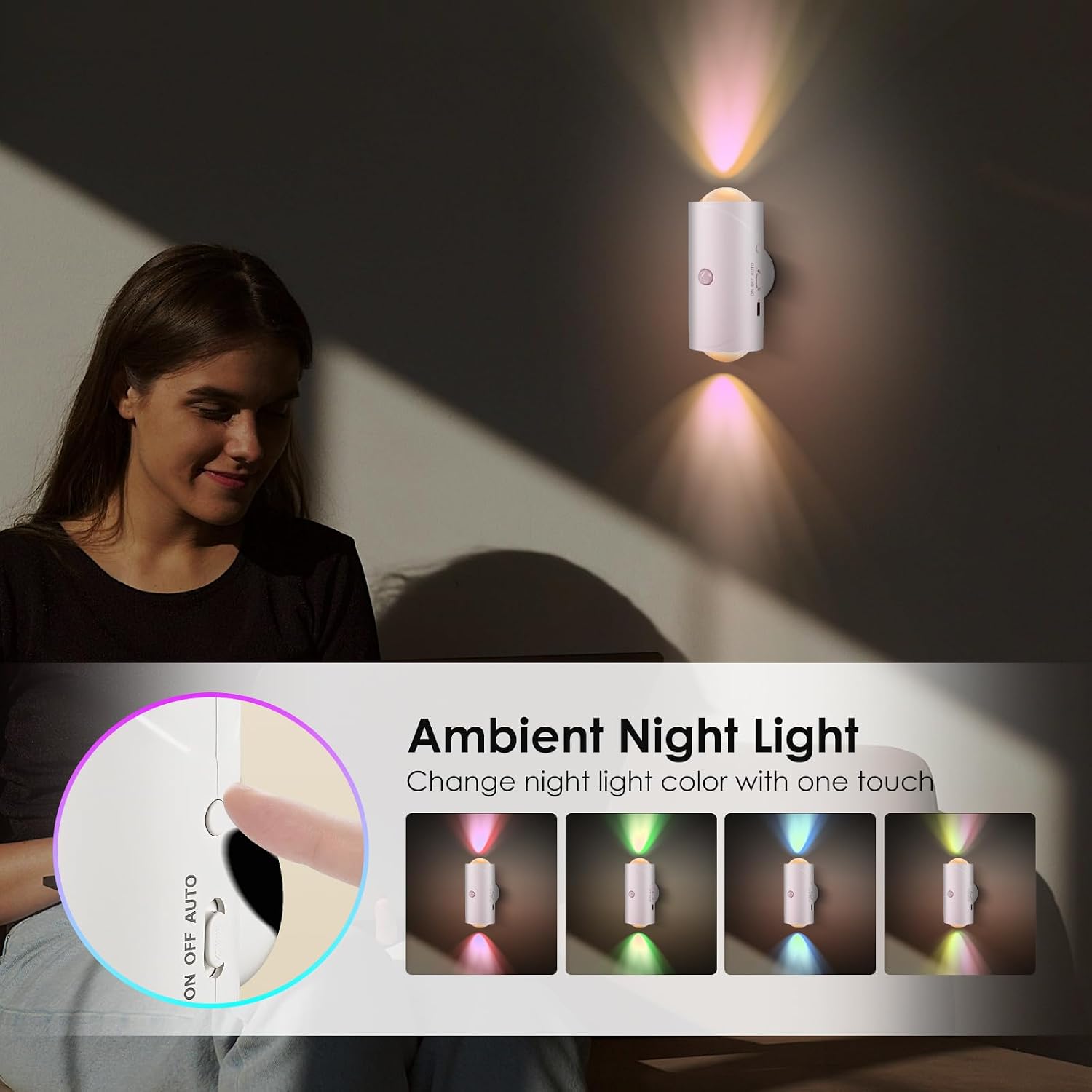 LED Motion Sensor Night Light, 7 Colors Rechargeable Battery Stair Light, Wireless Magnetic Wall Lamp, Cordless LED Wall Night Lights for…