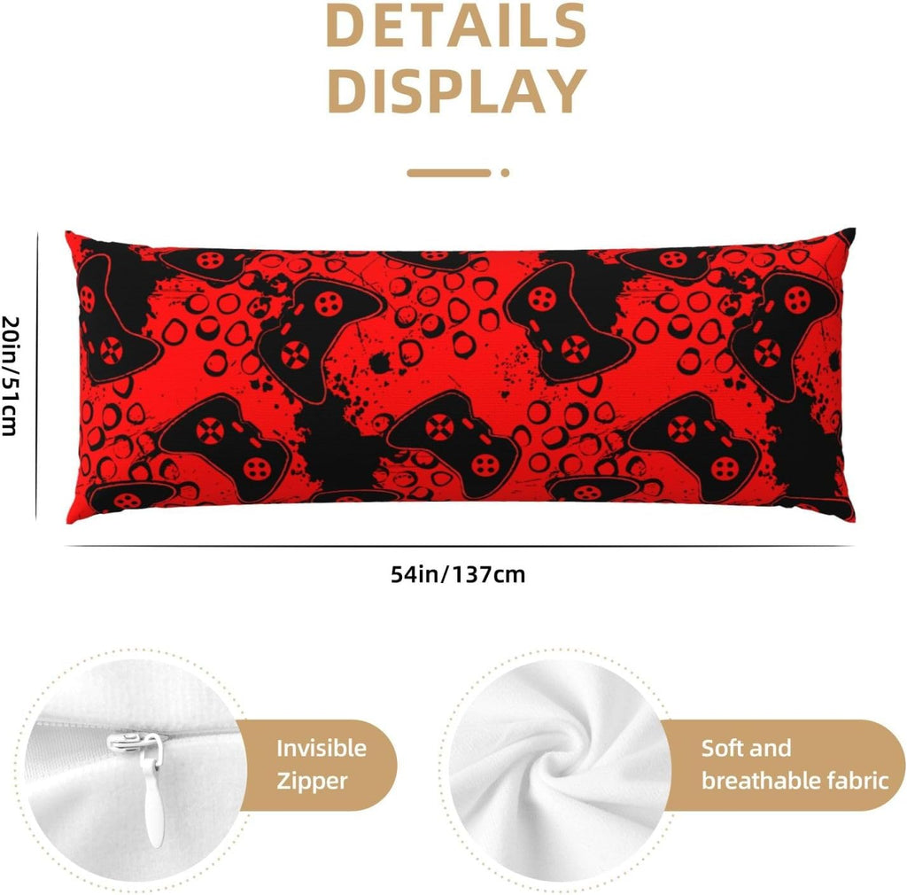 Sovvin Video Game Controller Red Background Body Pillow Cover Long Pillow Case with Zipper Decorative Soft Cushion Bedding Pillowcas…