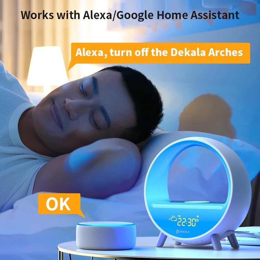 Dekala Arches Gradual Sunrise Alarm Clock with Wireless Charging, Sunset White Noise Sound Machine Loud Sunsire Alarm Clock for Heavy…