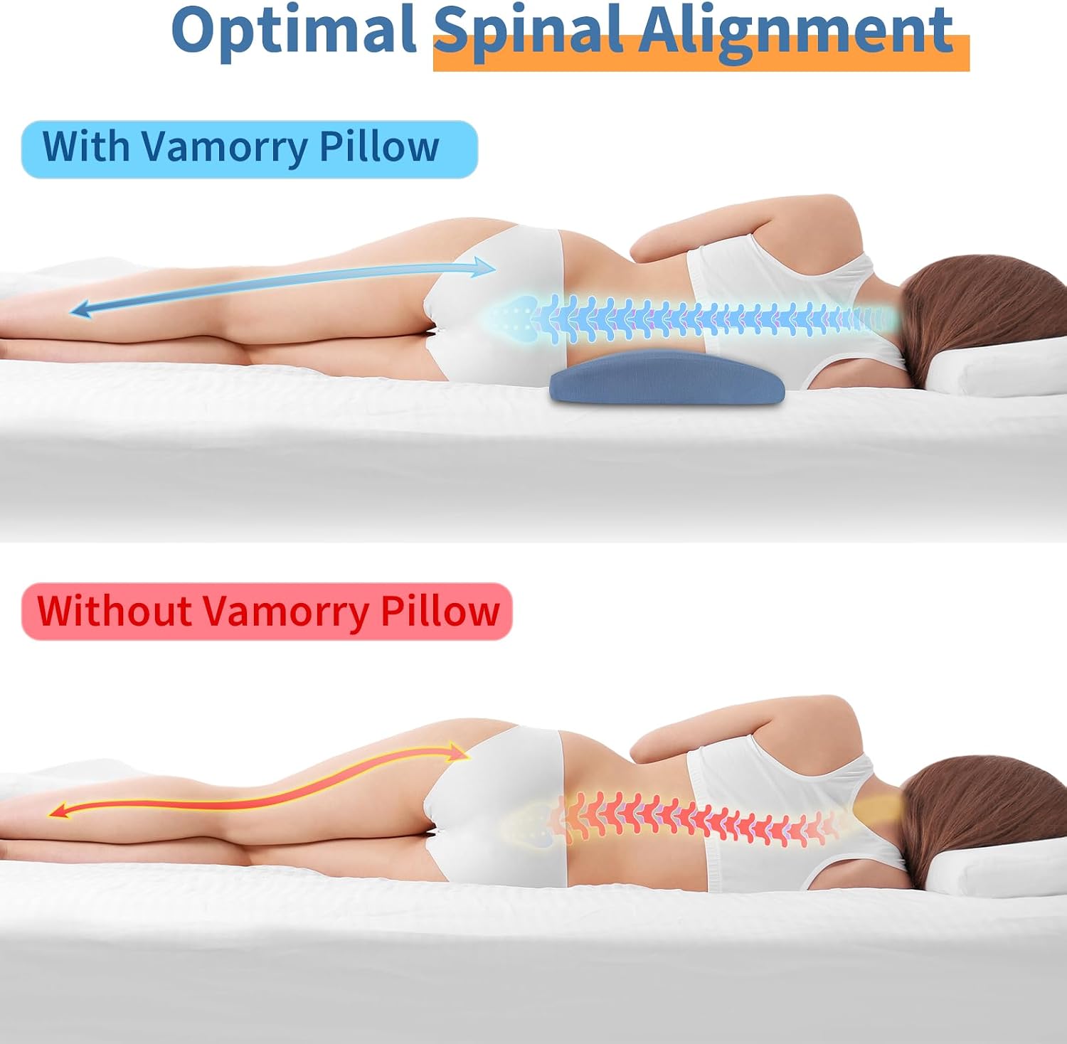 VamorryDirect vamorry Lumbar Pillow for Sleeping, Lumbar Support Pillow for Bed for Back, Memory Foam Lower Back Pillow for Bed, Back Supp…
