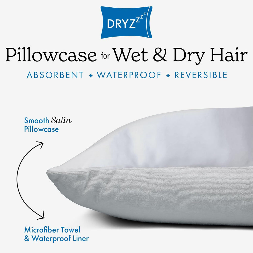DryZzz Waterproof Pillow Protector Cooling Pillow Case 29"x19" 1pc White Standard Size, Absorbent Towel Pillowcase Dual-Sided Satin & Micro…