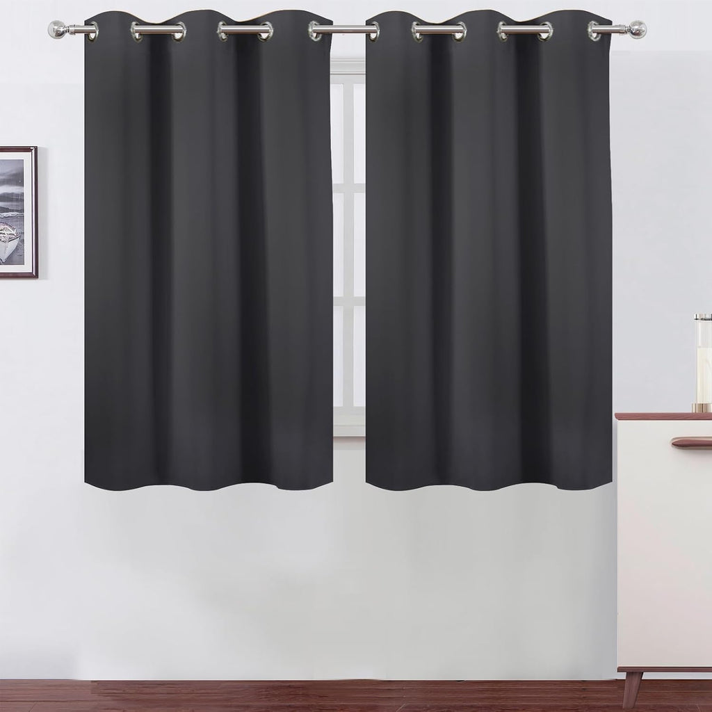 Lemomo Dark Grey Blackout Curtains/38 x 54 Inch/Set of Two Panels Grommet Living Room Curtains 54 Inch Grey