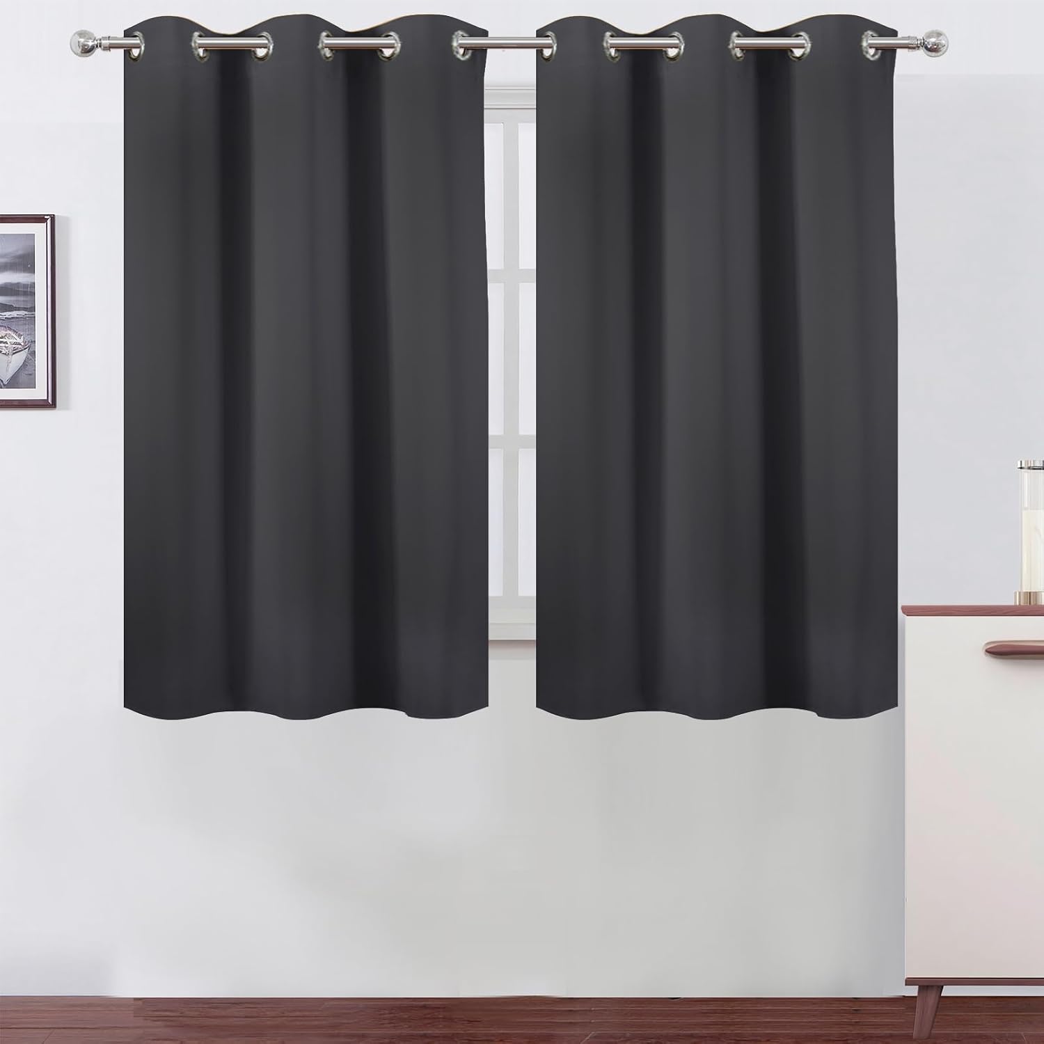 Lemomo Dark Grey Blackout Curtains/38 x 54 Inch/Set of Two Panels Grommet Living Room Curtains 54 Inch Grey