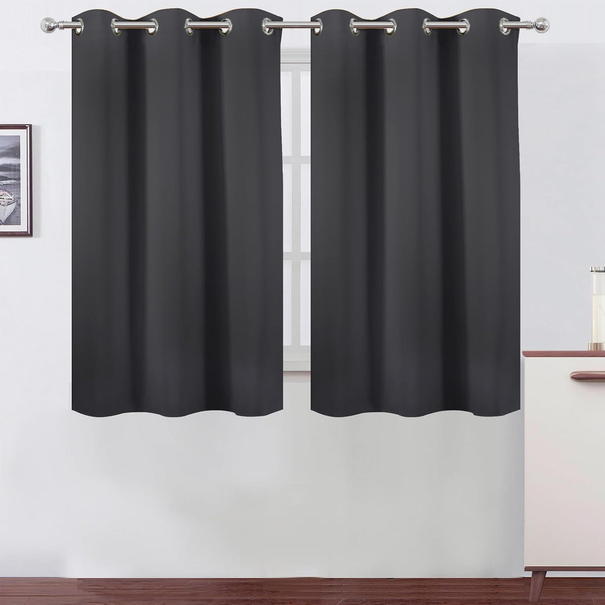 Lemomo Dark Grey Blackout Curtains 42 x 54 Inch Length Set of 2 Panels Grommet Bedroom Curtains for Living Room 54 Inch Grey