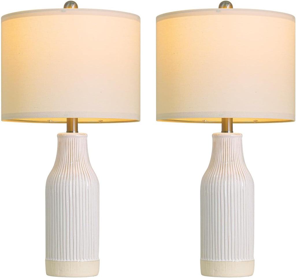 23.75" Modern Ceramic Table Lamps Set of 2, Stylish Bedside Lamps for Bedroom, Gorgeous Lamps for Nightstand, Lamps for Living Room…