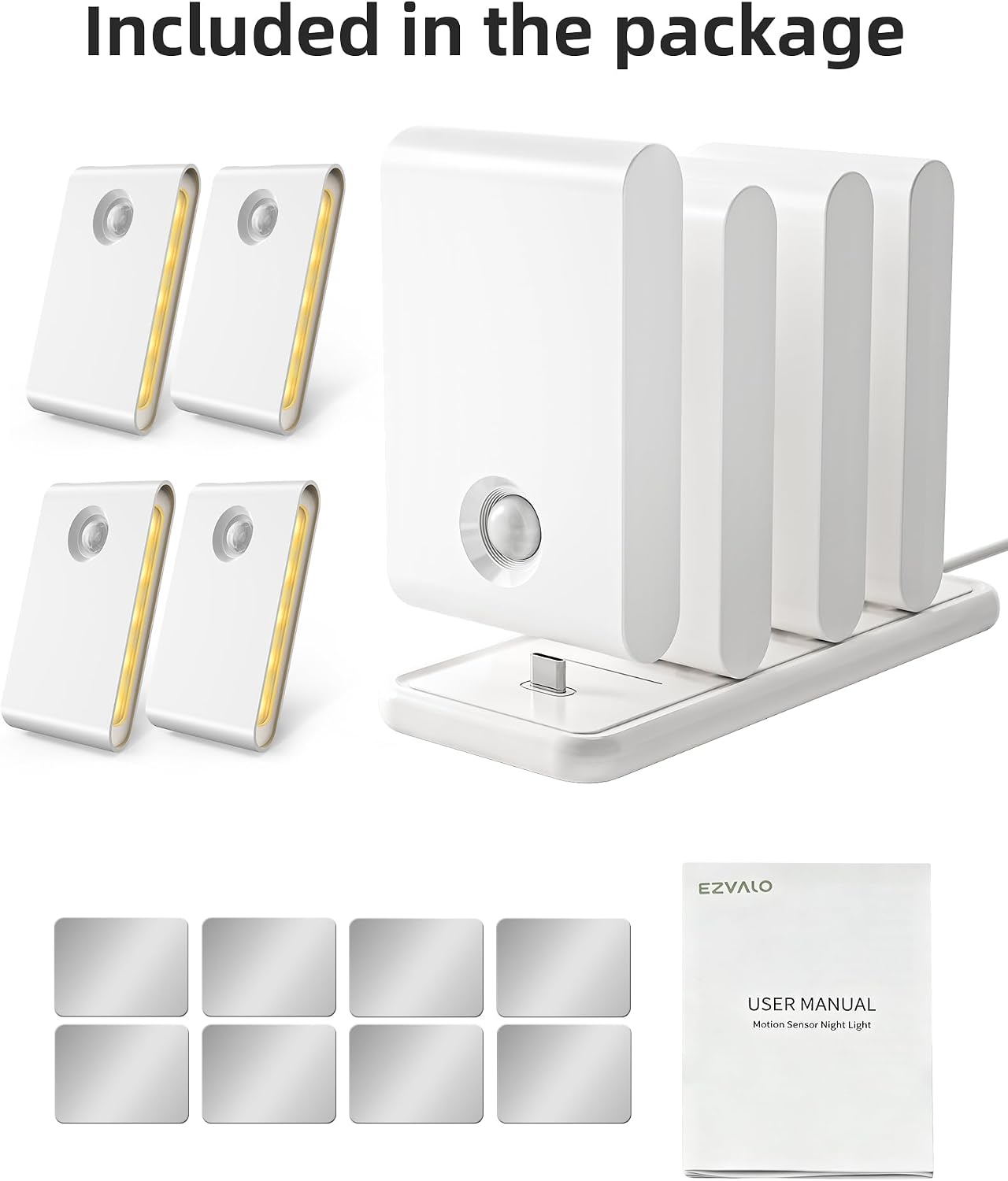EZVALO Motion Sensor Stair Lights Indoor, Rechargeable Night Lights with Magnetic & Dimmable, Auto On/Off 3000K Soft White, Stick-On for…