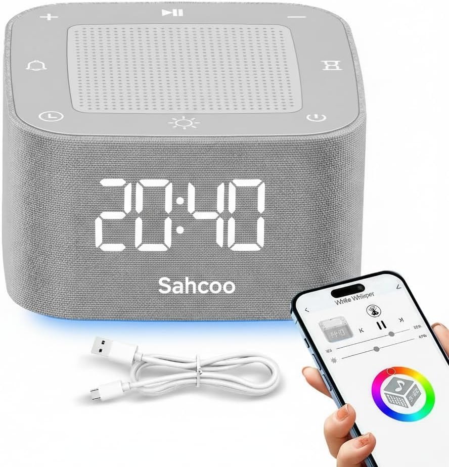 Sahcoo [ 3 in 1] White Noise Sound Machine for Sleeping, Bluetooth Speaker, Alarm Clock, Non-Looping Natural Soothing Sounds Sleep A…