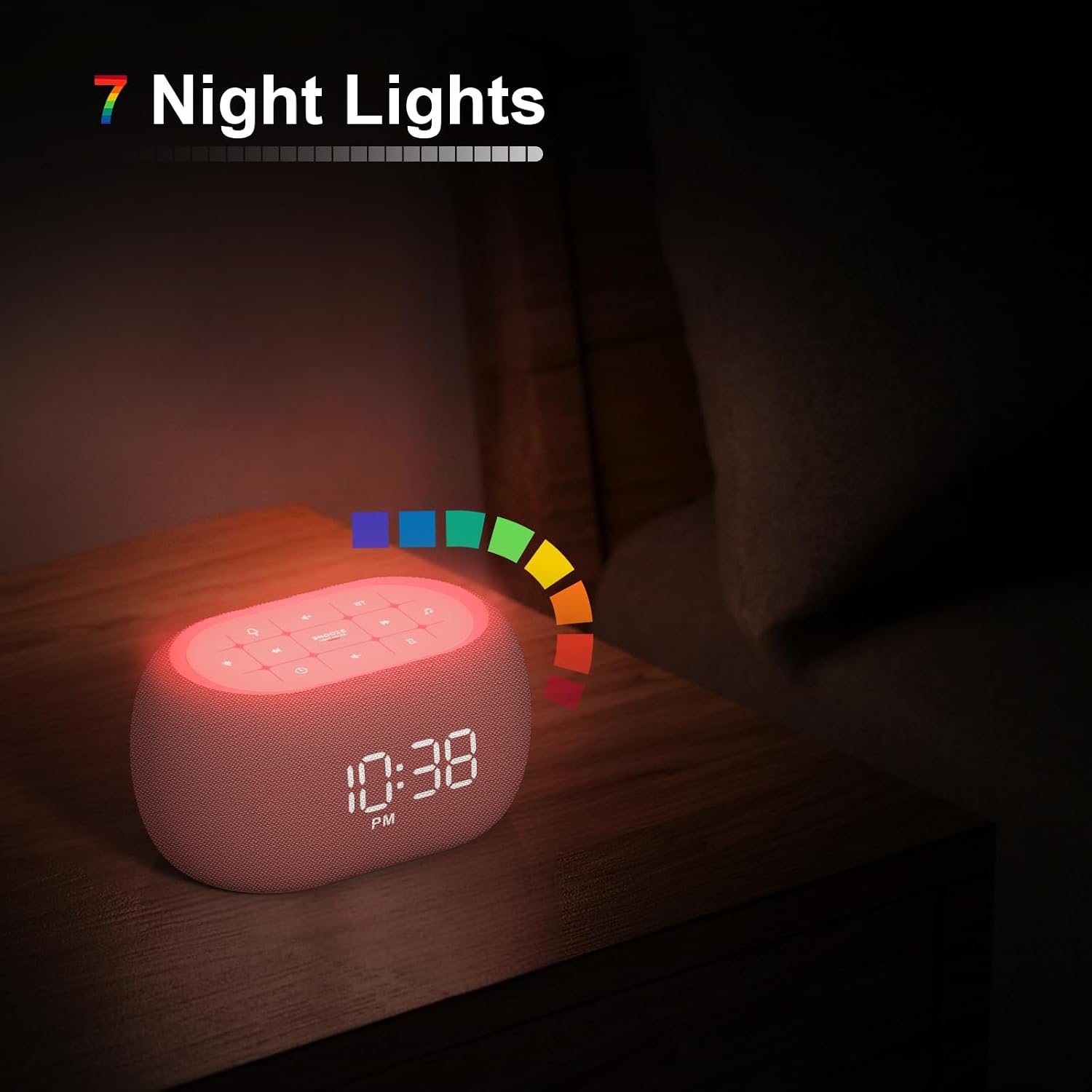 ANJANK White Noise Sound Machine Alarm Clock with Bluetooth Speaker, Hi-Fi Stereo Sound, 21 Soothing Sounds/7 Night Lights, 0-100%…