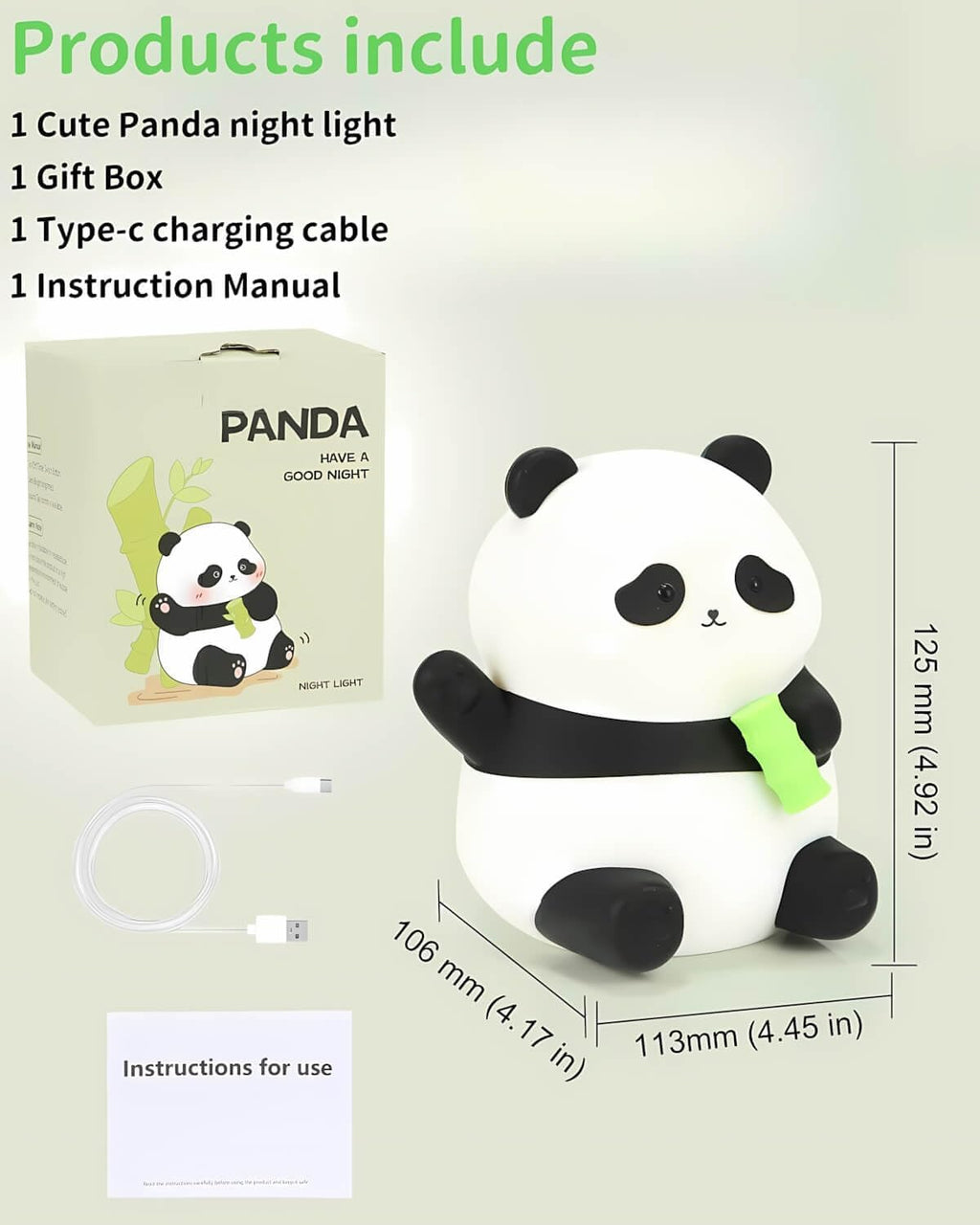 Daixinde Panda Night Light Squishy, 50Hrs Battery Kids Nightlight, Tap Control 2 Brightness, 30Min Auto-Off, Rechargeable Bedside Lamp for…