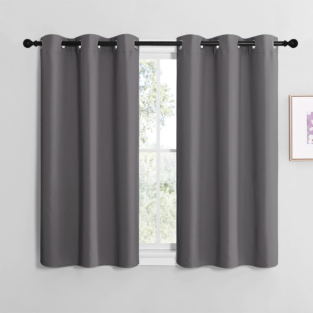 NICETOWN Grey Blackout Cafe Curtain Panels for Bedroom, Thermal Insulated Grommet Top Blackout Draperies and Drapes for Basement (2…