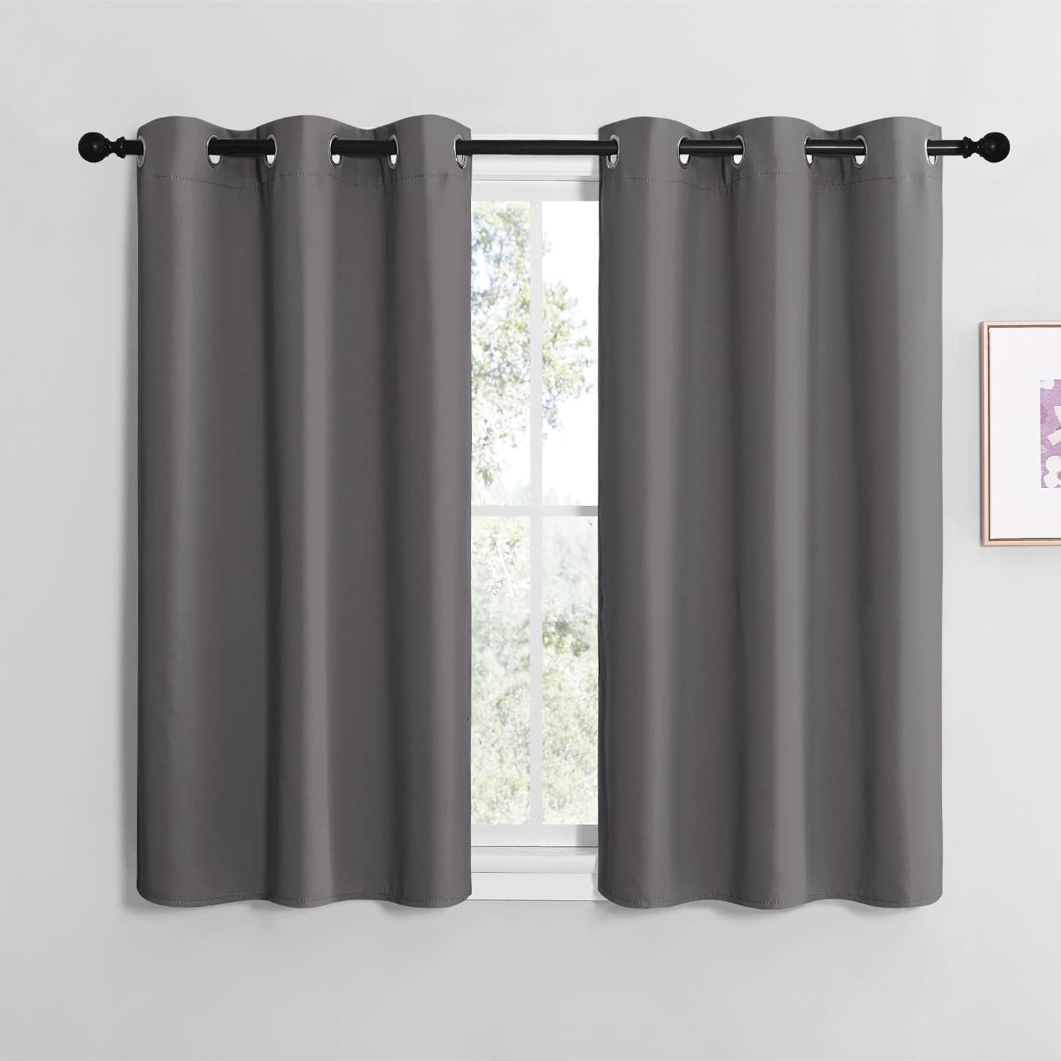 NICETOWN Grey Blackout Cafe Curtain Panels for Bedroom, Thermal Insulated Grommet Top Blackout Draperies and Drapes for Basement (2…