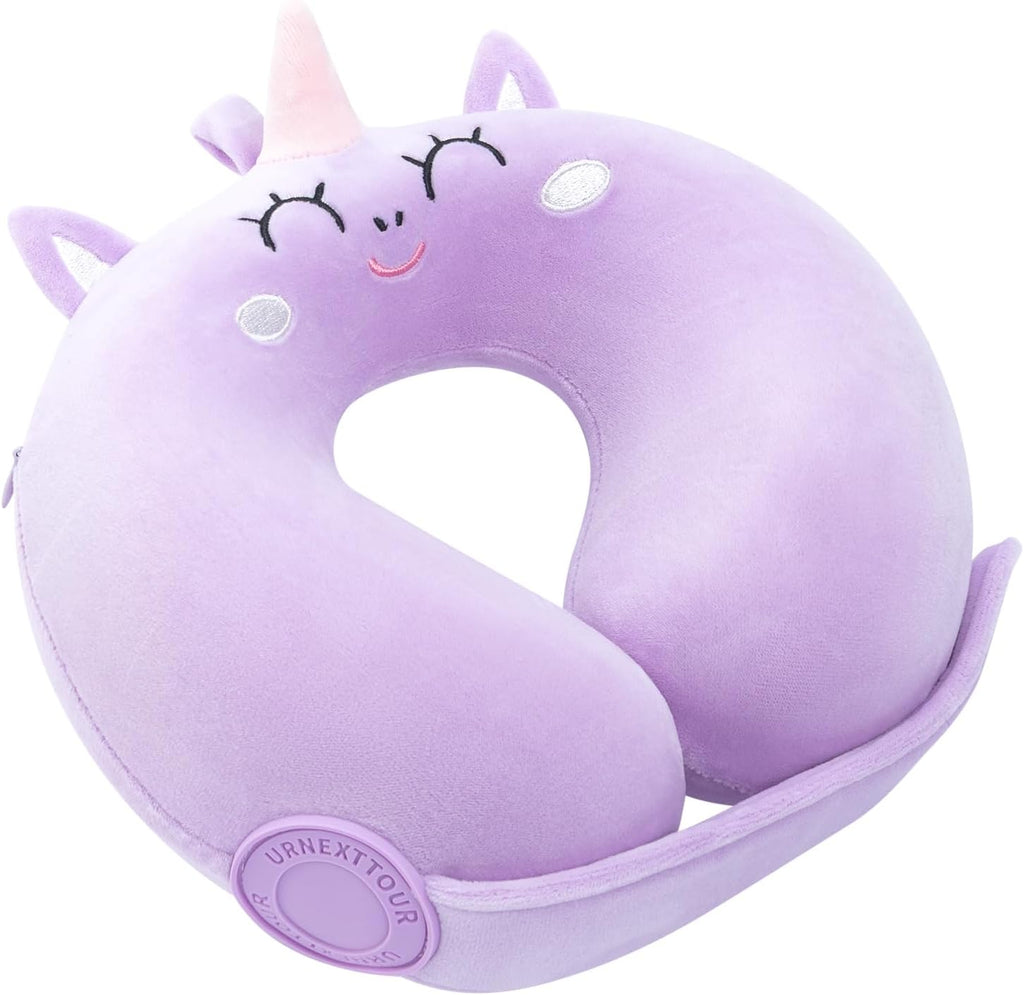 urnexttour Car Pillow for Big Kids Travel Neck Pillows, Foam Neck Support Travelling Pillow with Washable Cotton Pillowcases and Storage…
