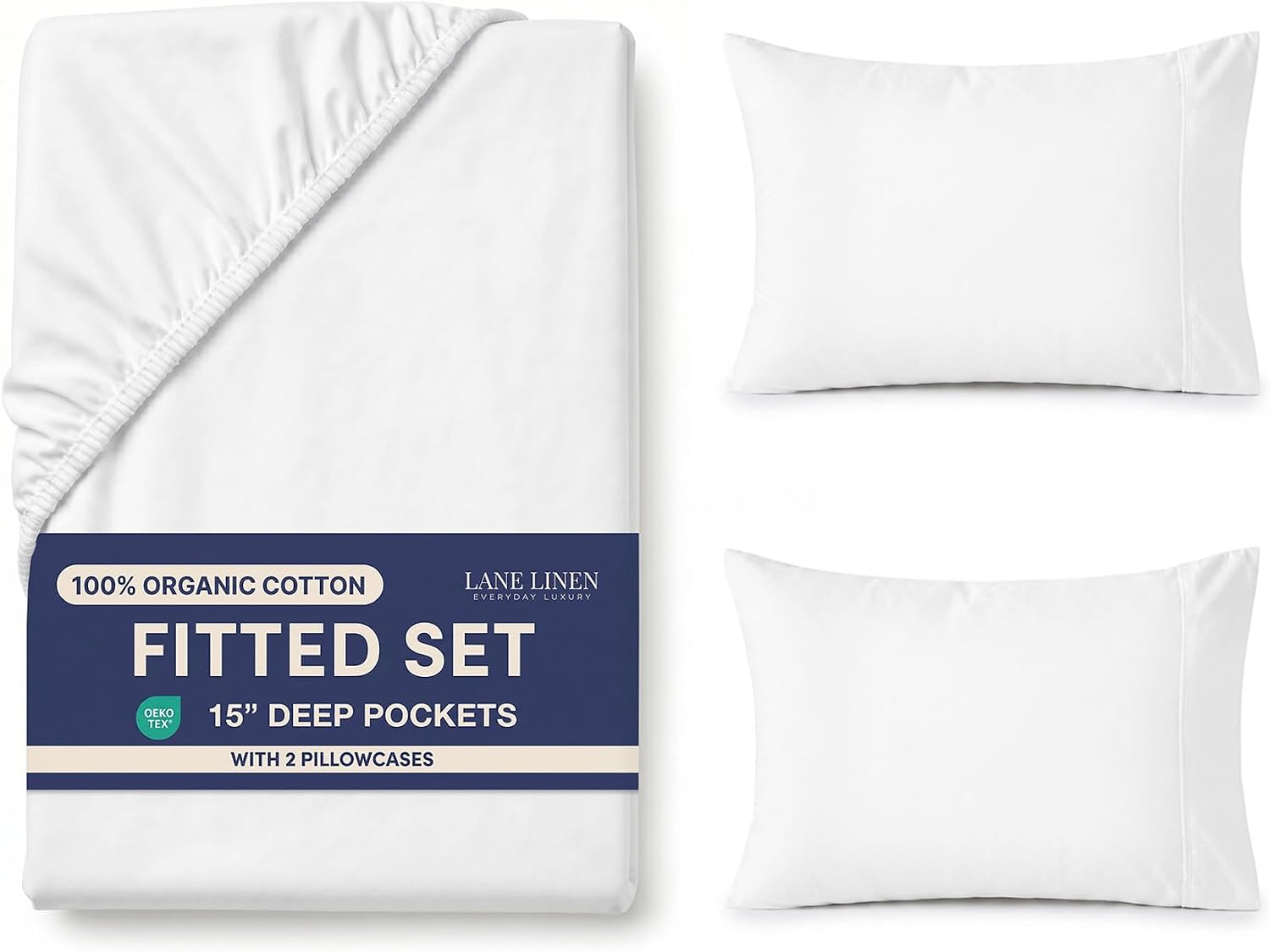 LANE LINEN Twin XL Fitted Sheet, 100% Organic Cotton 2-Piece Set (1 Fitted Sheet, 1 Pillowcase), Percale Weave, Lightweight, Soft…
