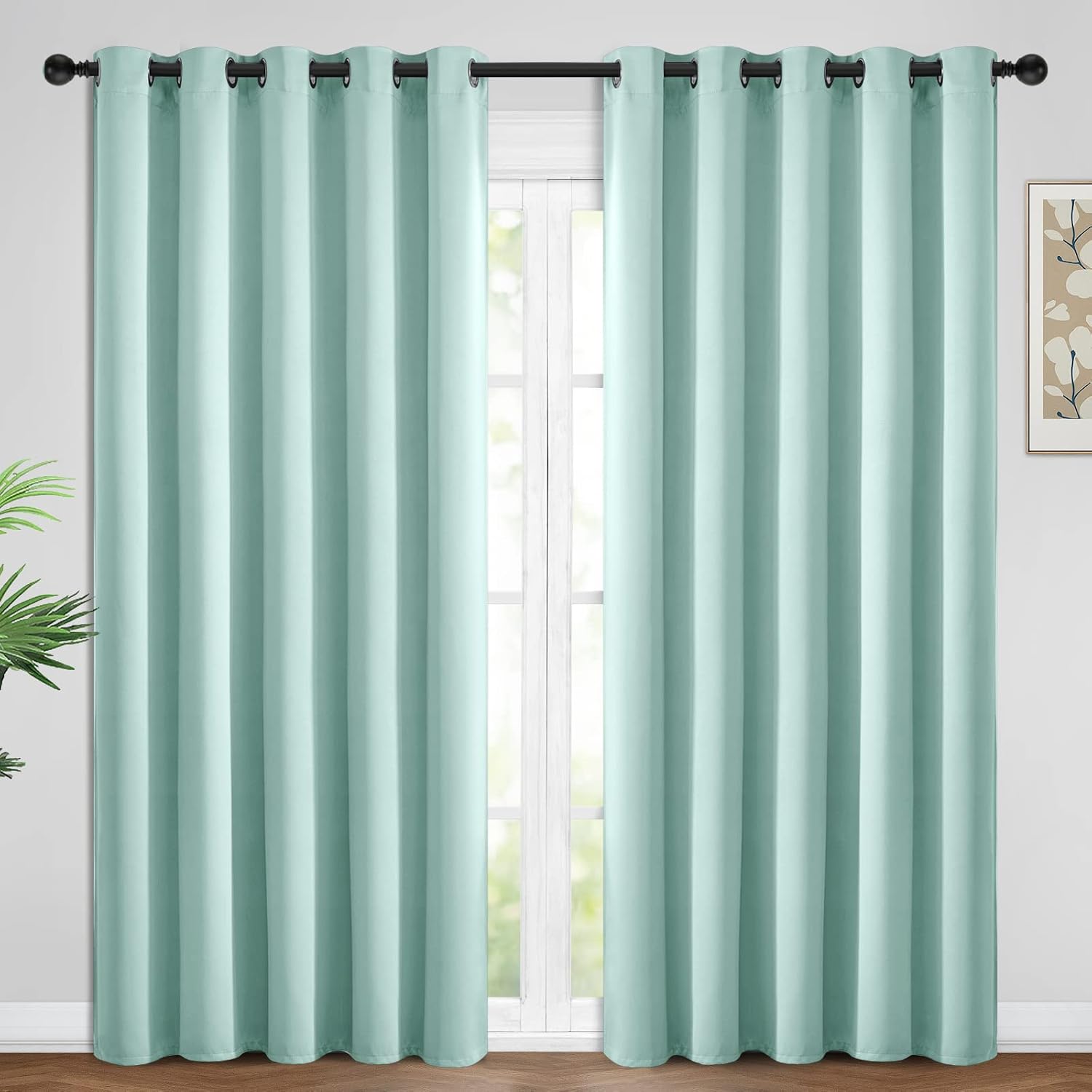 Yakamok Blackout Curtains Room Darkening Thermal Insulated Window Panels, Solid Grommet Top Drapes for Bedroom/Living Room(62Wx96L, Aqua…