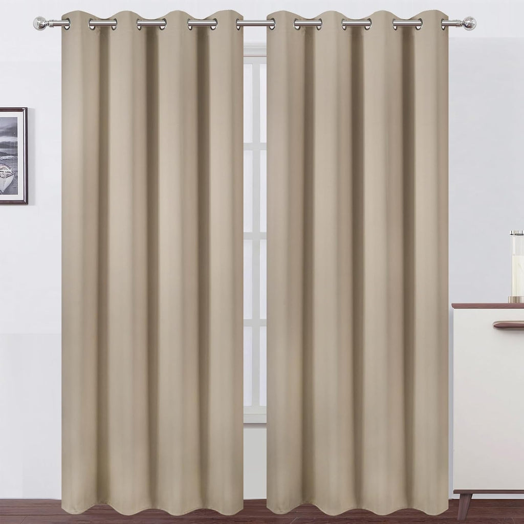 Lemomo Blackout Curtains 66 x 95 inch/Khaki Curtains Set of 2 Panels/Thermal Insulated Room Darkening Bedroom Curtains 95 inch silver