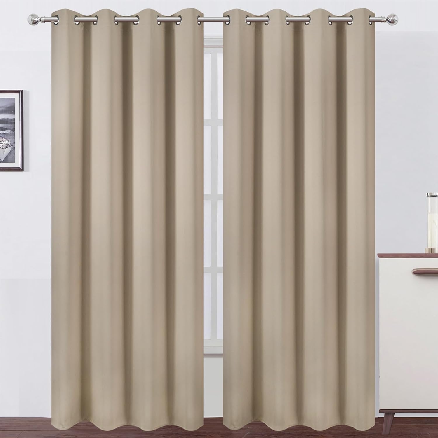 Lemomo Blackout Curtains 52 x 90 inches Long Khaki Curtains Set of 2 Panels Thermal Insulated Room Darkening Curtains for Bedroom 90 inches…