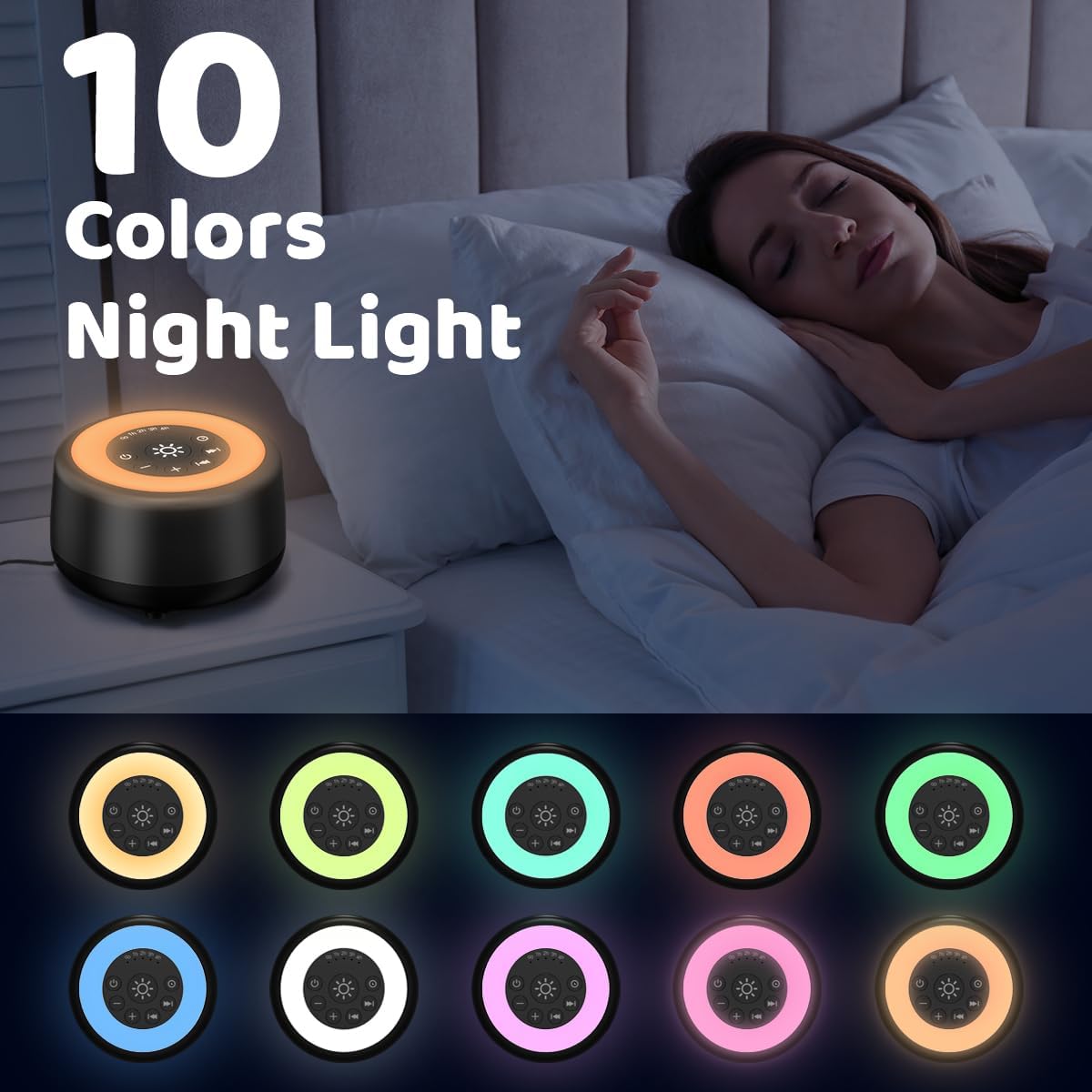 Sleepbox Sound White Noise Machine with 25 Soothing Sounds 10 Colors Warm Night Light 4 Brightness Levels 32 Volume Levels 5 Timer and…