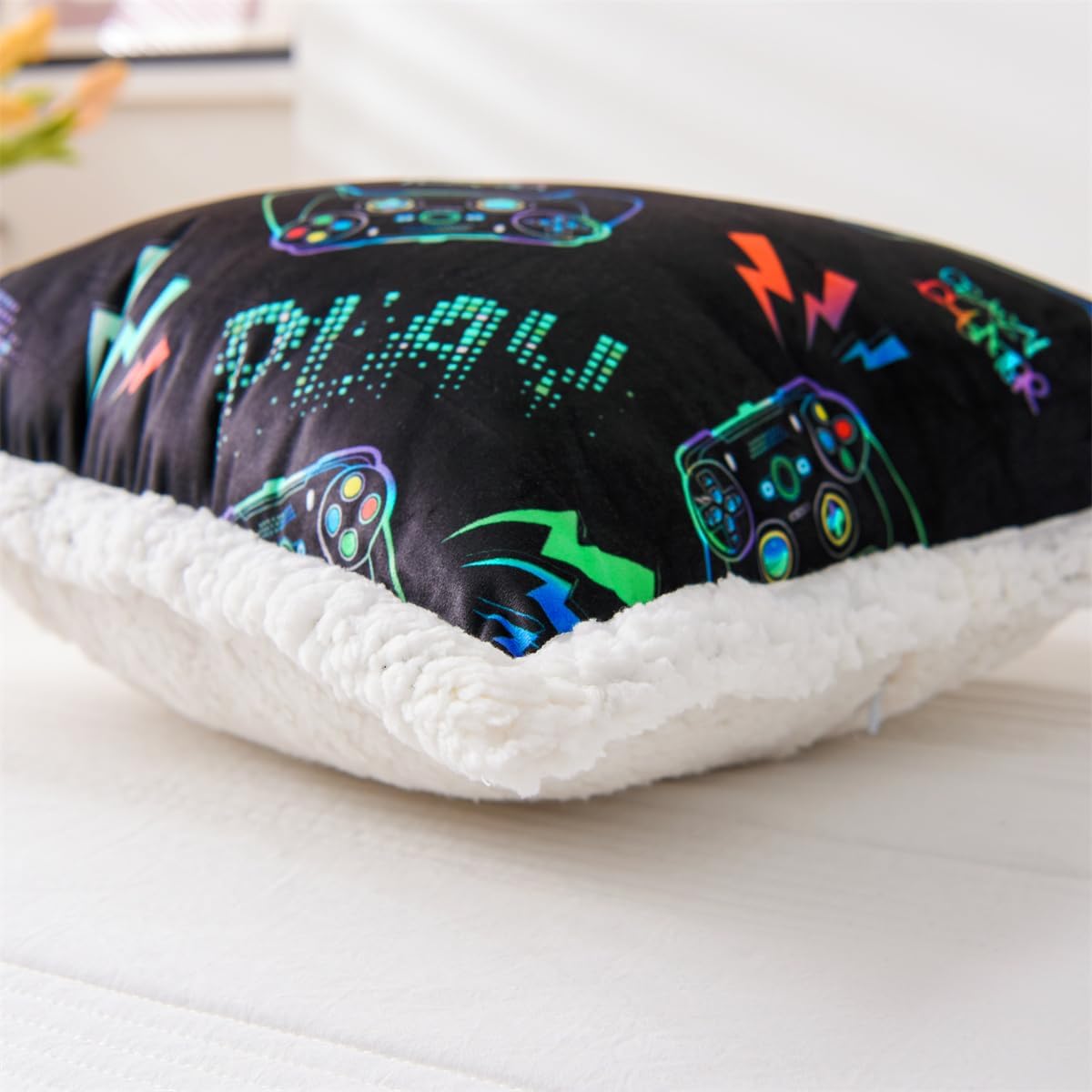Holawakaka Reading Pillow with Arms Gamer Print Plush Bed Rest Pillows for Kids Teens Petites Sitting in Bed, Sofa, Chair, Lounge, Back Cus…