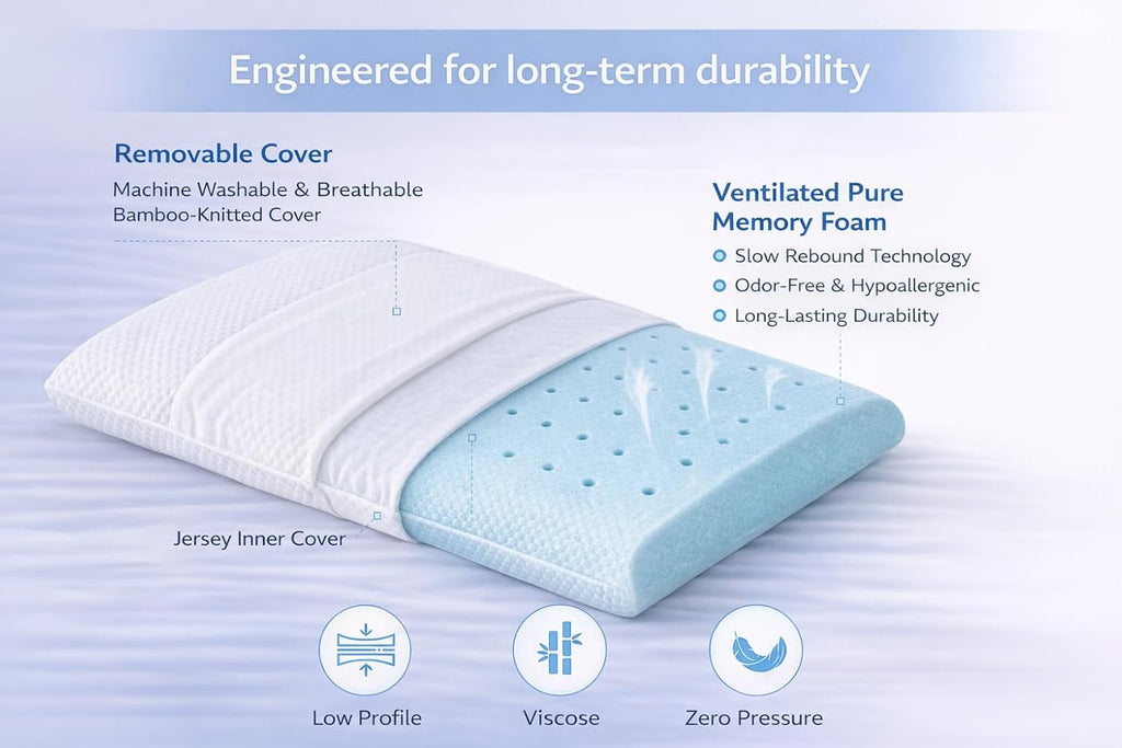 Dlight Bd 3.2" Stomach Sleeping Memory Foam Pillow-Thin, Flat, Soft Yet Supportative for Belly, Back& Stomach Sleepers (3.2" -King…