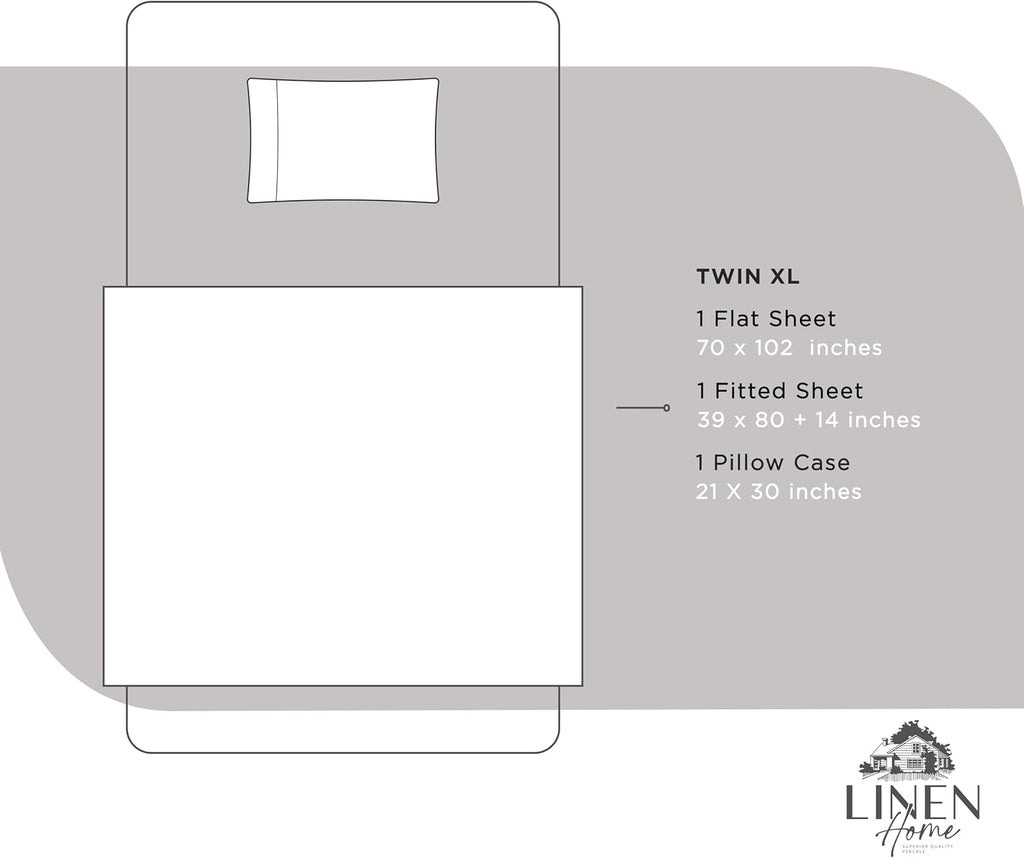 Linen Home 100% Cotton Percale Sheets Twin XL Size, Silver, Deep Pocket, 3 Pieces Set - 1 Flat, 1 Deep Pocket Fitted Sheet and 1…