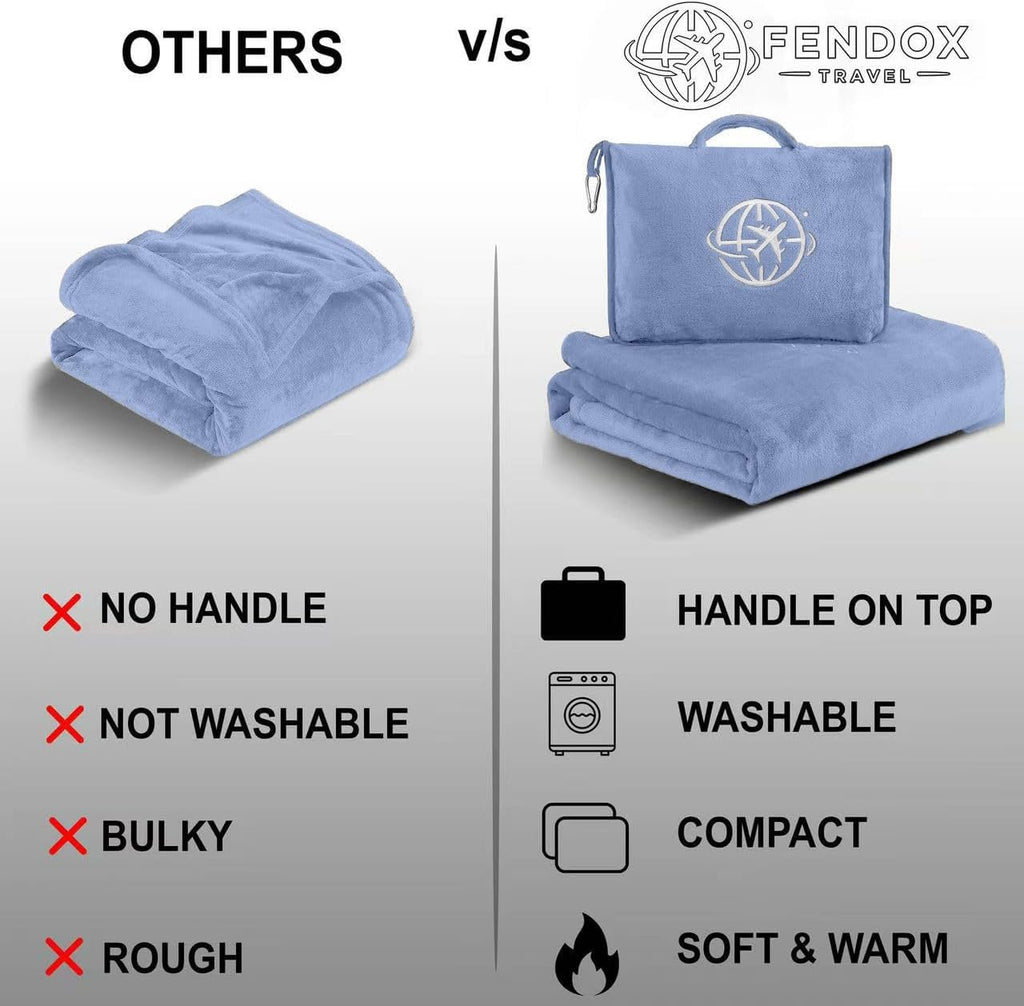 2-in-1 Travel Blanket and Pillow – Lightweight, Compact, Ultra Soft, Machine Washable – Handle, Luggage Sleeve, Backpack Clip – for…