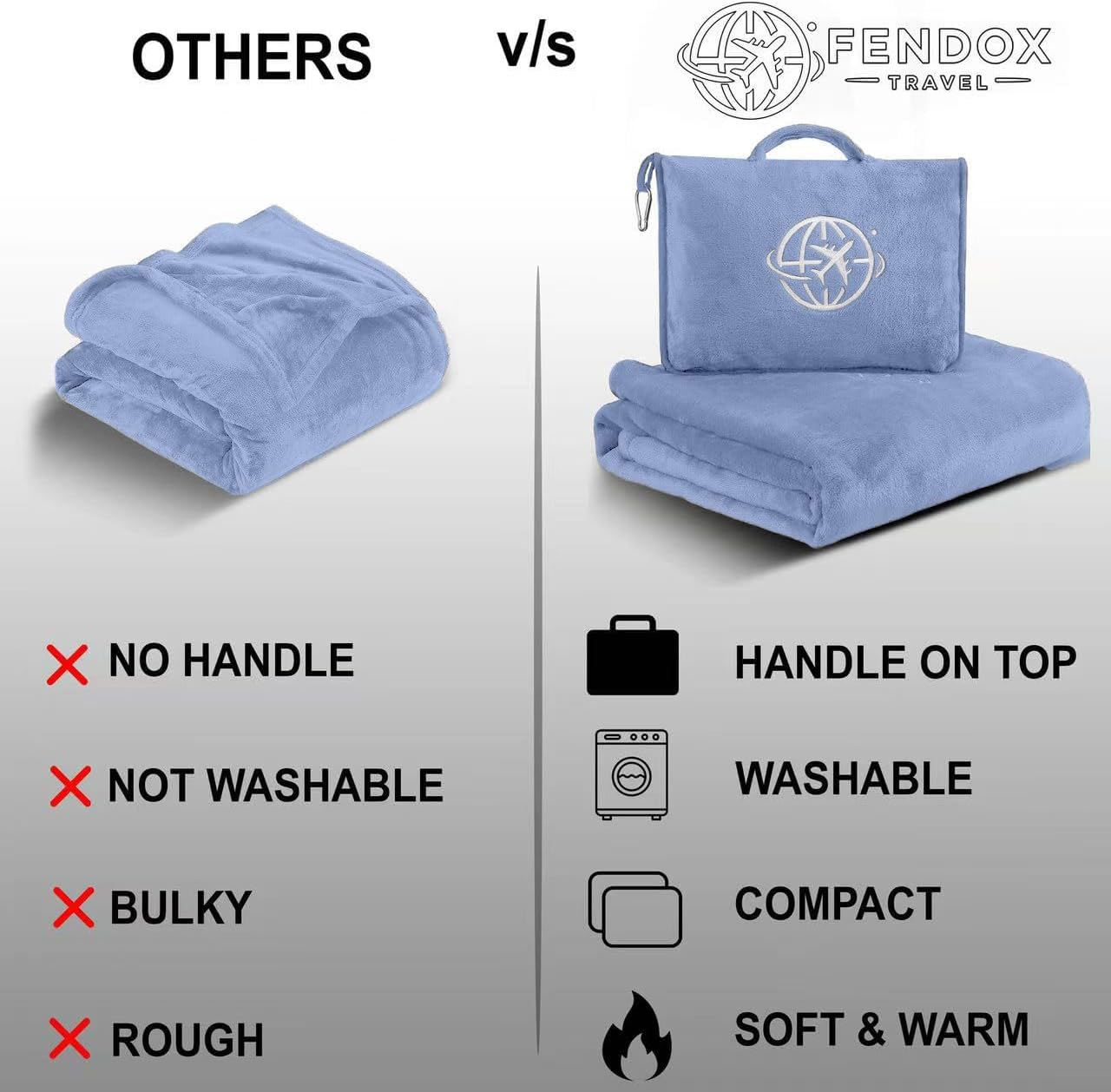 2-in-1 Travel Blanket and Pillow – Lightweight, Compact, Ultra Soft, Machine Washable – Handle, Luggage Sleeve, Backpack Clip – for…