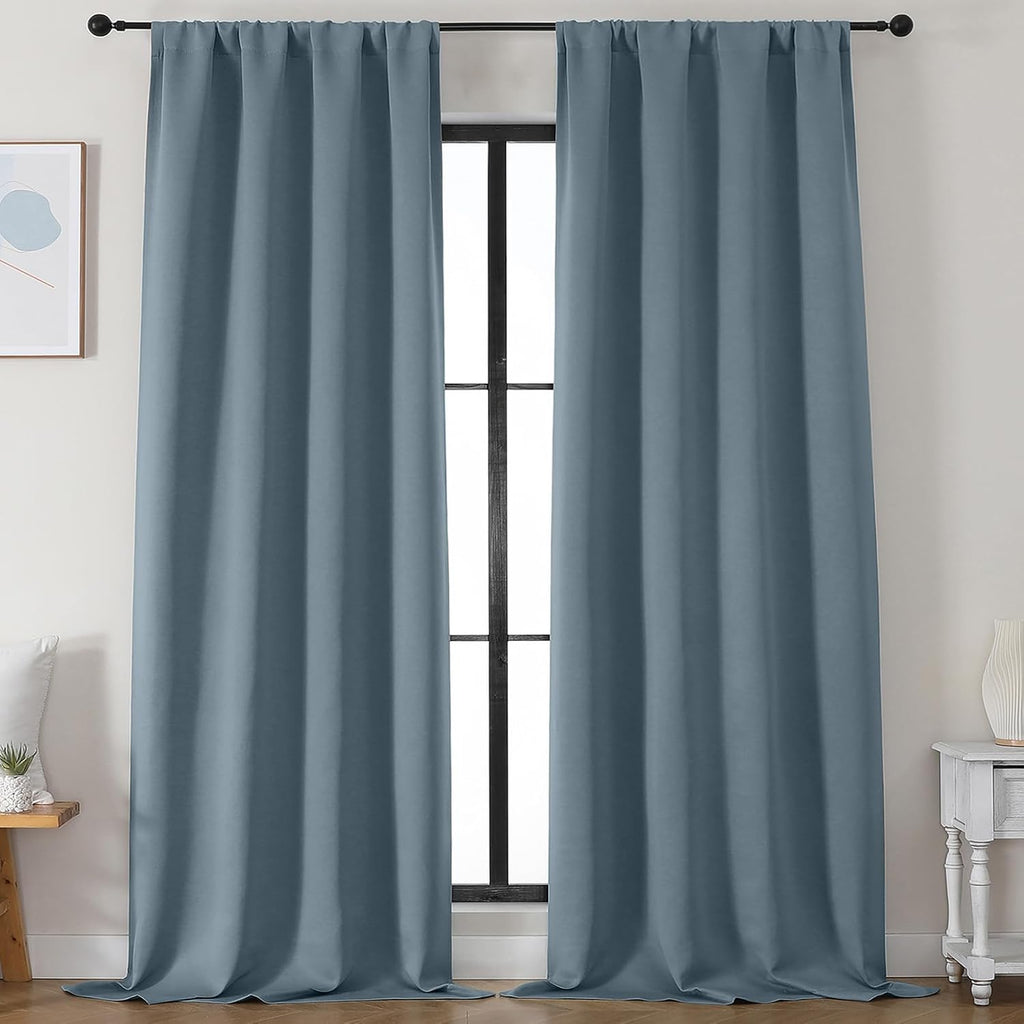 Simplebrand Ava Stone Blue Blackout Curtains for Bedroom 96 Inches Long 2 Panels, Thermal Insulated, Energy Saving Living Room Window …