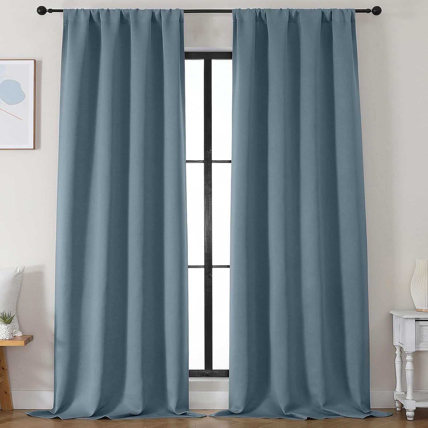 Simplebrand Ava Stone Blue Blackout Curtains for Bedroom 96 Inches Long 2 Panels, Thermal Insulated, Energy Saving Living Room Window …