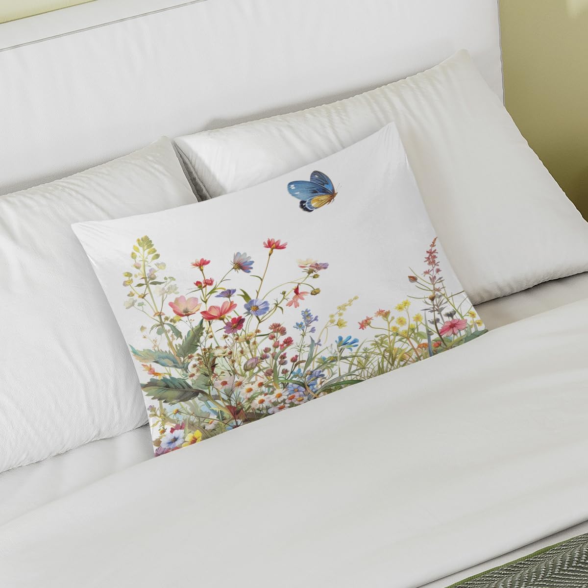 Flower Watercolor Butterfly Satin Silk Pillowcase for Hair and Skin Pillow Cases Standard Size Soft Silk Pillow Case with Envelope…