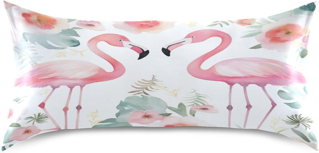 YETTASBIN Floral Flamingos Satin Pillowcase, Soft Breathable Silk Pillow Case with Envelope Closure for Hair and Skin, Standard Size 26 x…
