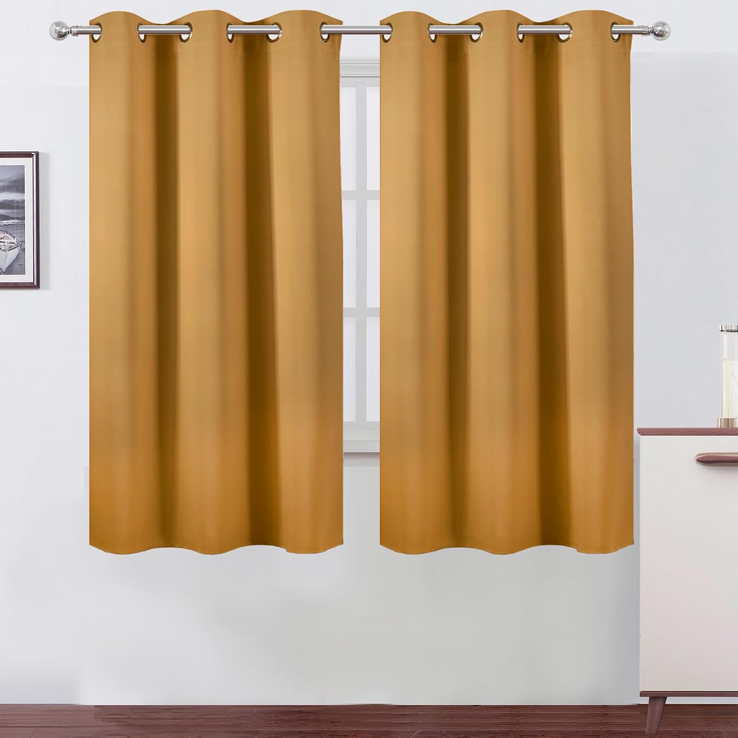 Lemomo Blackout Curtains 42 x 63 inch/Mustard YellowCurtains Set of 2 Panels/Thermal Insulated Room Darkening Bedroom Curtains 63 inch silv…