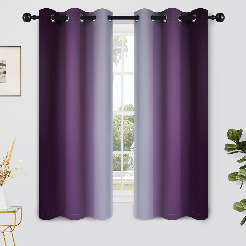Yakamok Light Blocking Ombre Curtains, Greyish White and Purple Gradient Color Curtains, Room Darkening Grommet Window Drapes for Bedroom(P…